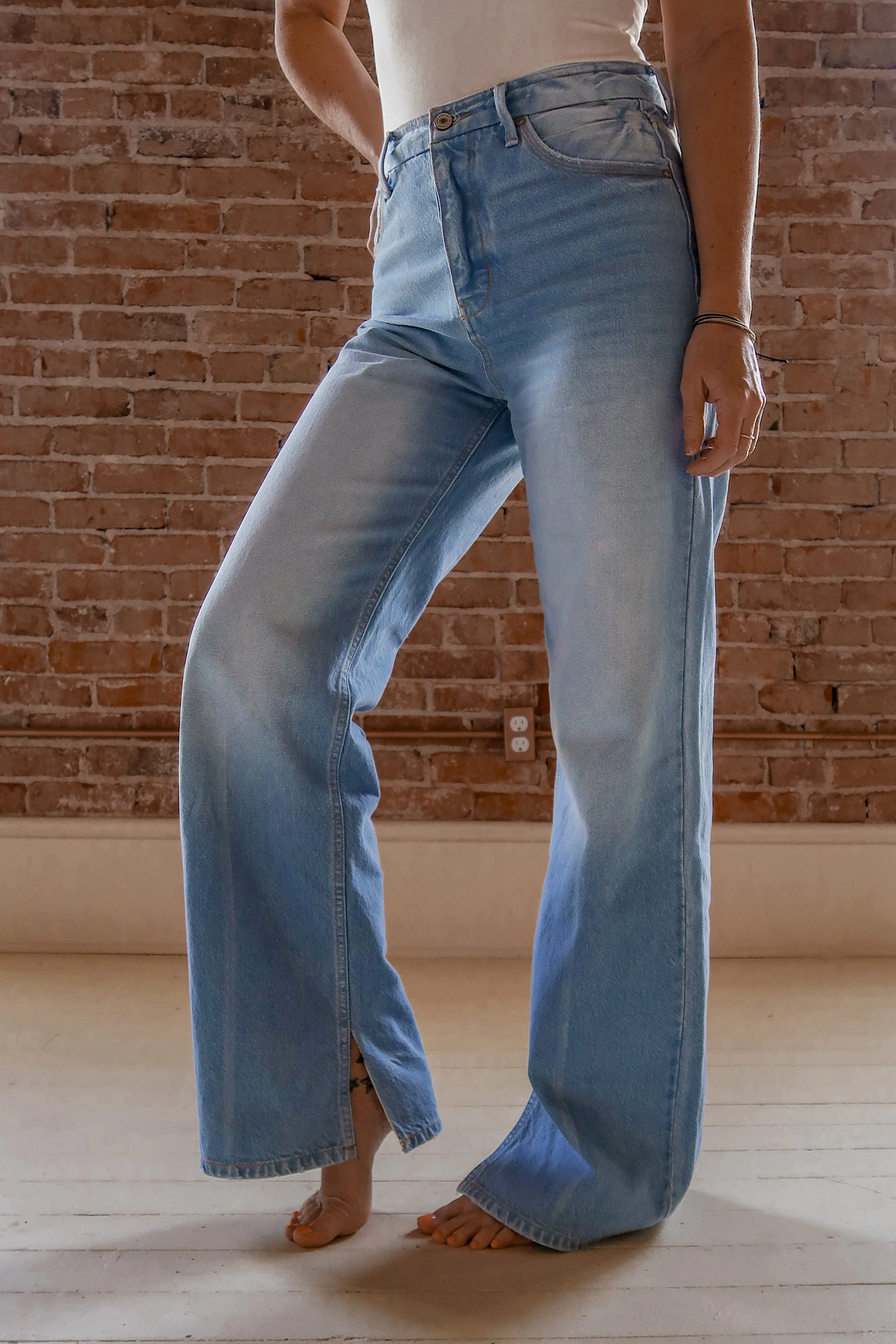 High Rise 90's Slit Leg Jeans