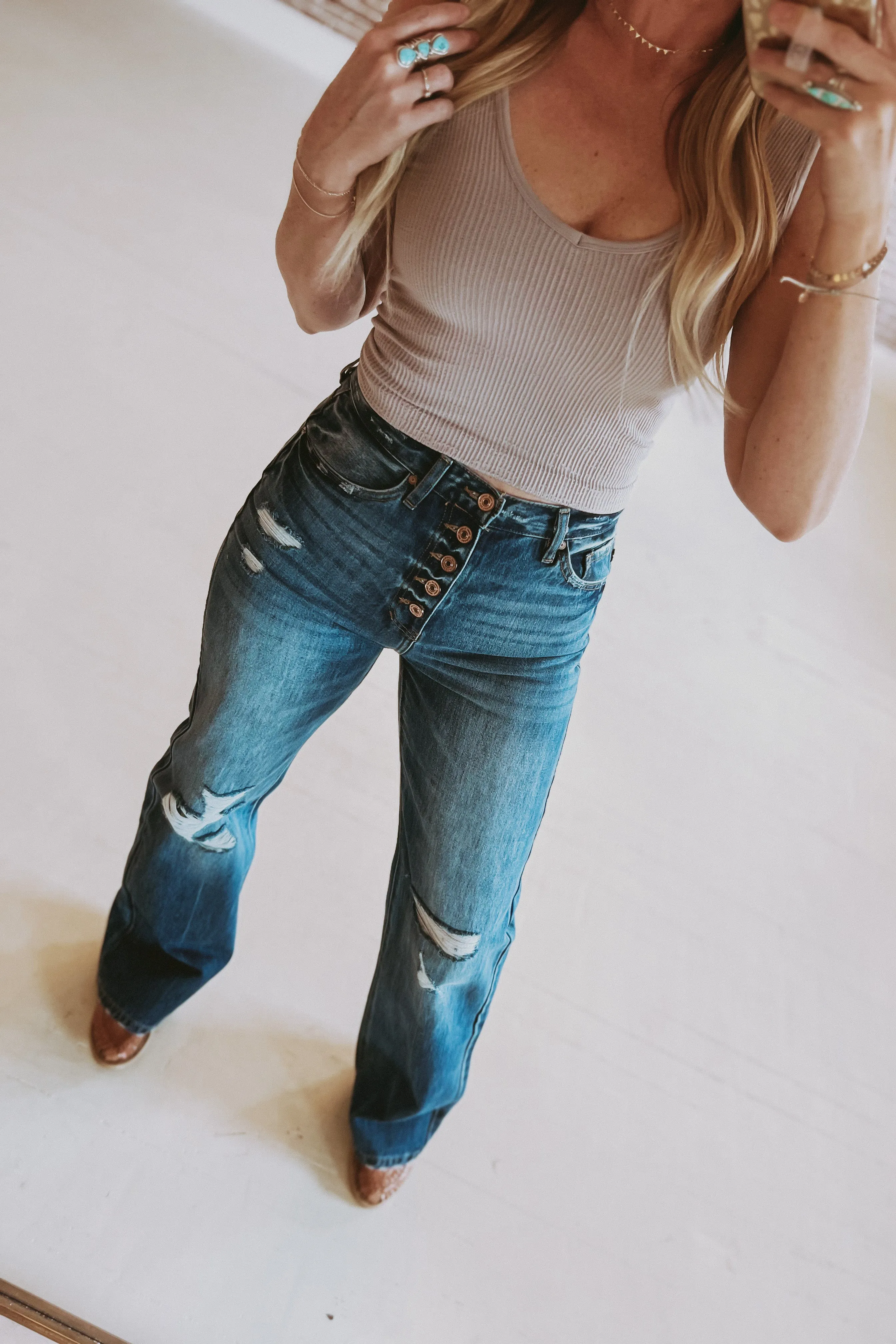 KanCan High Rise 5 Button Flare Jeans