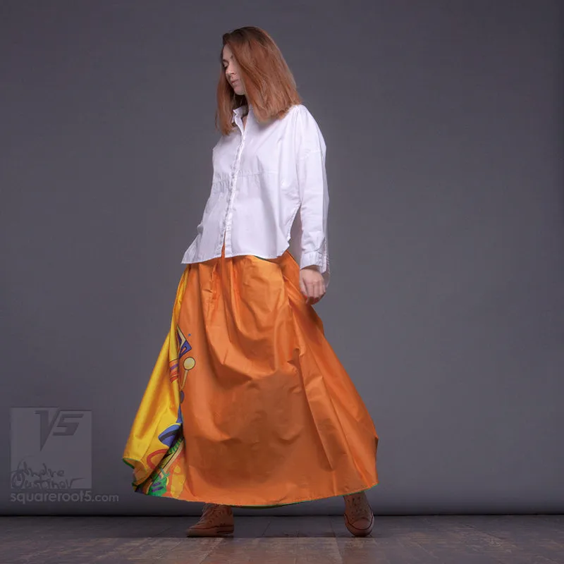 Long cotton skirt "Samurai Girl" model: "Solar Yellow"