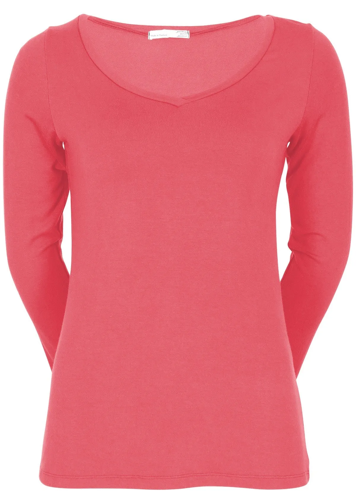 Long Sleeve Stretch V-neck Top Rose Pink