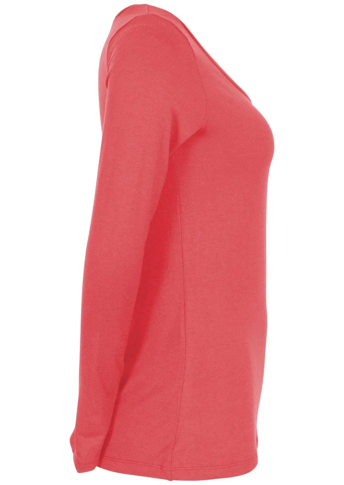 Long Sleeve Stretch V-neck Top Rose Pink