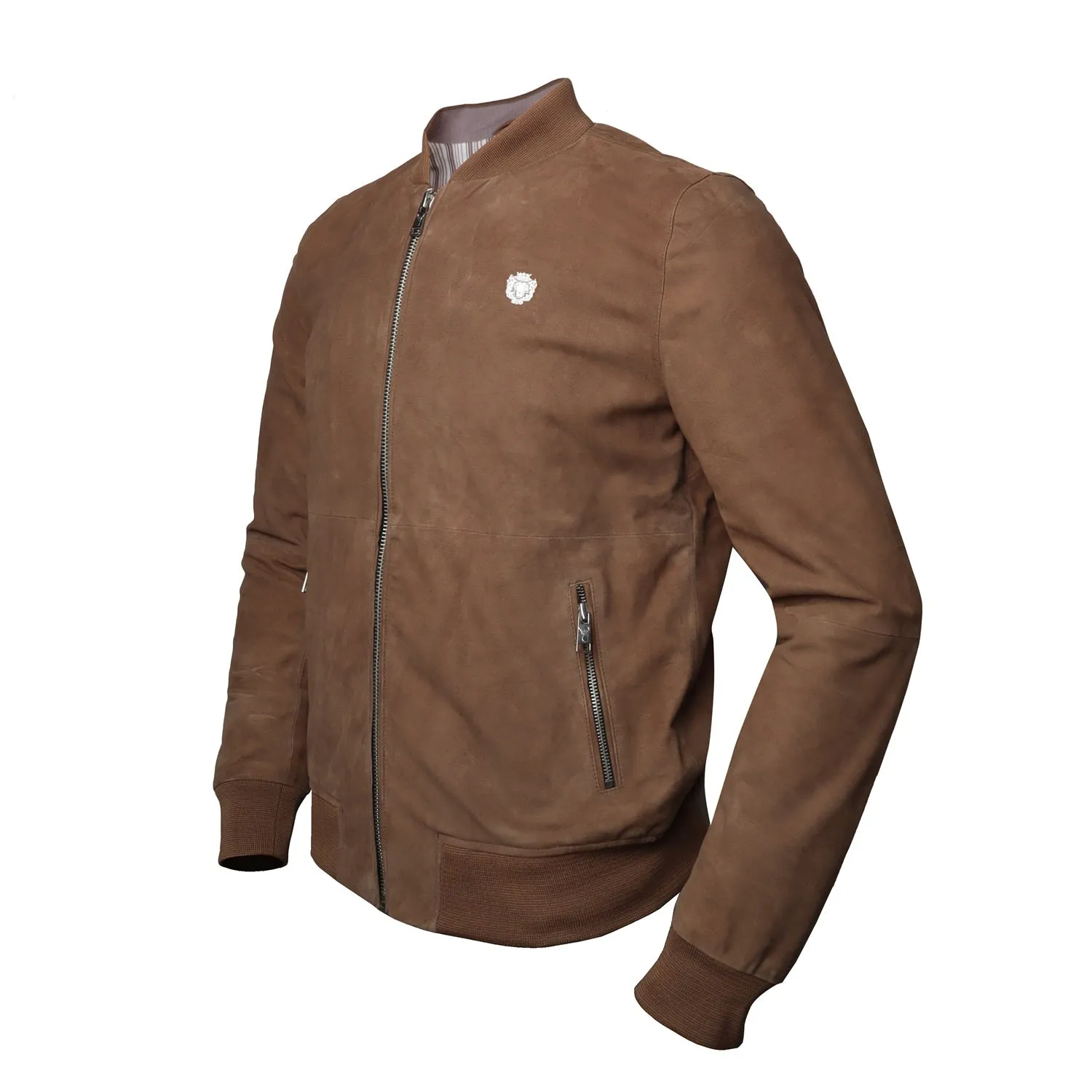 Men's Beige Suede Leather Jacket with Rib Design by Brune & Bareskin