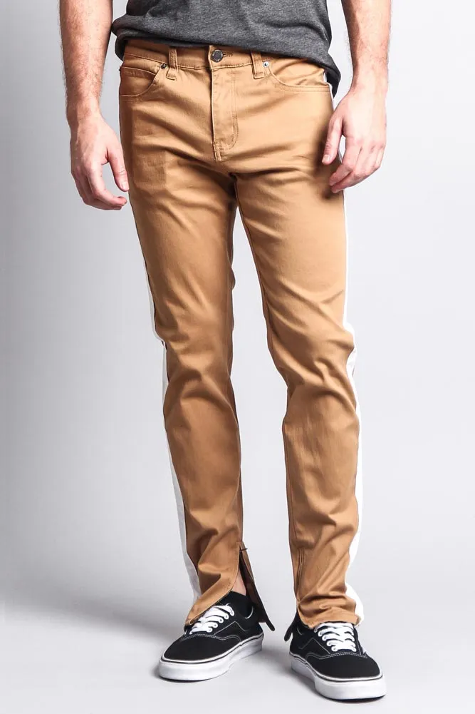 Men's Solid Side Striped Pants with Zipper