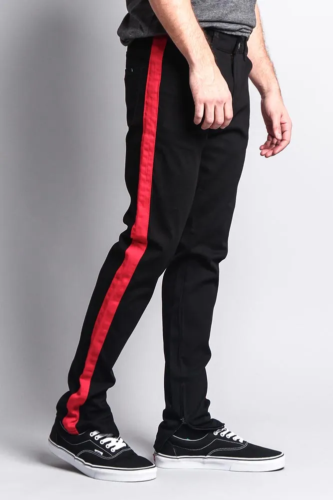 Men's Solid Side Striped Pants with Zipper