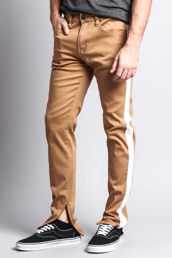 Men's Solid Side Striped Pants with Zipper