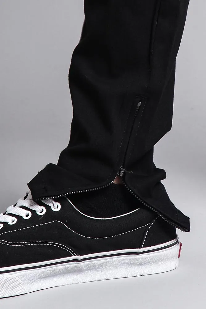 Men's Solid Side Striped Pants with Zipper