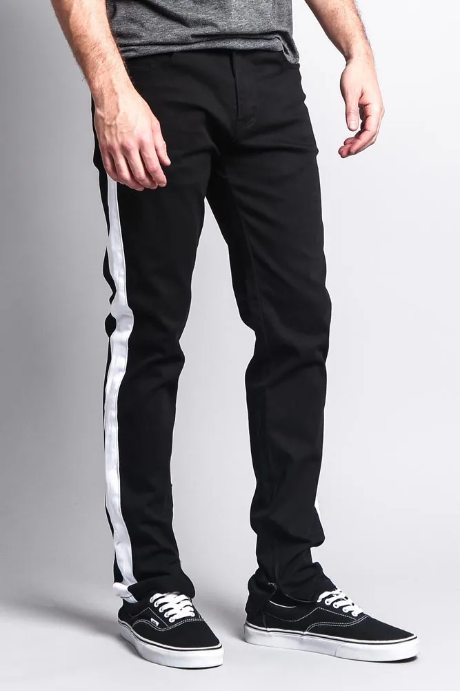 Men's Solid Side Striped Pants with Zipper