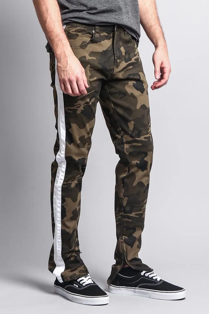Men's Solid Side Striped Pants with Zipper