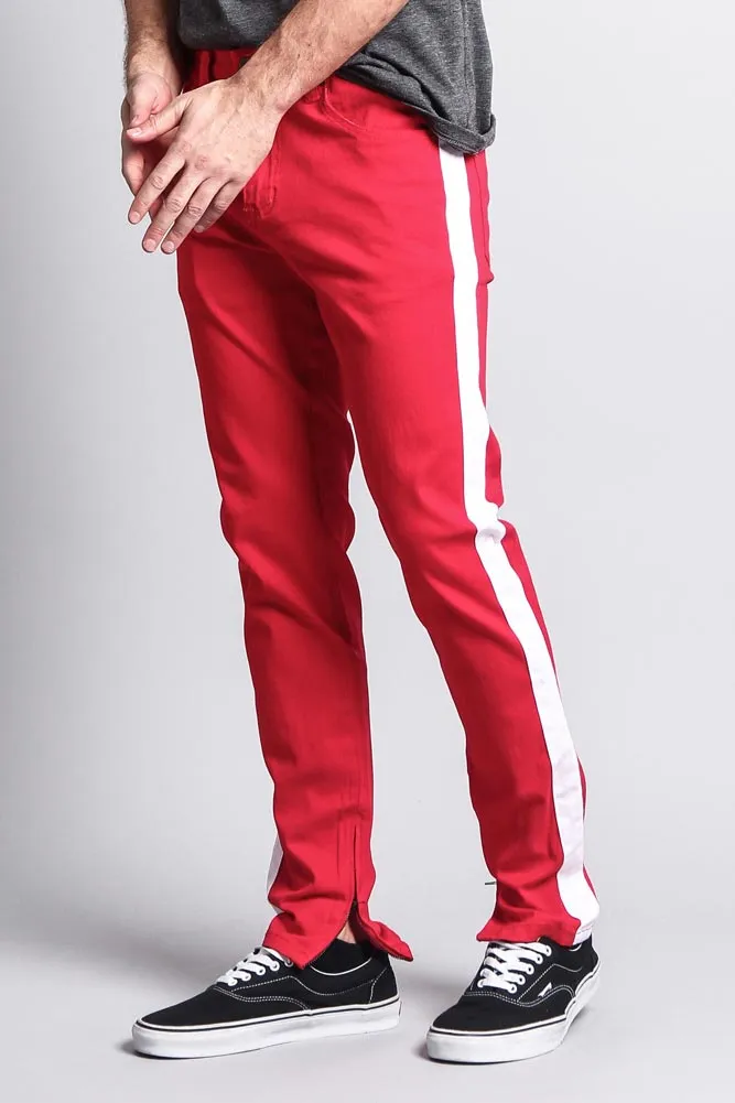 Men's Solid Side Striped Pants with Zipper
