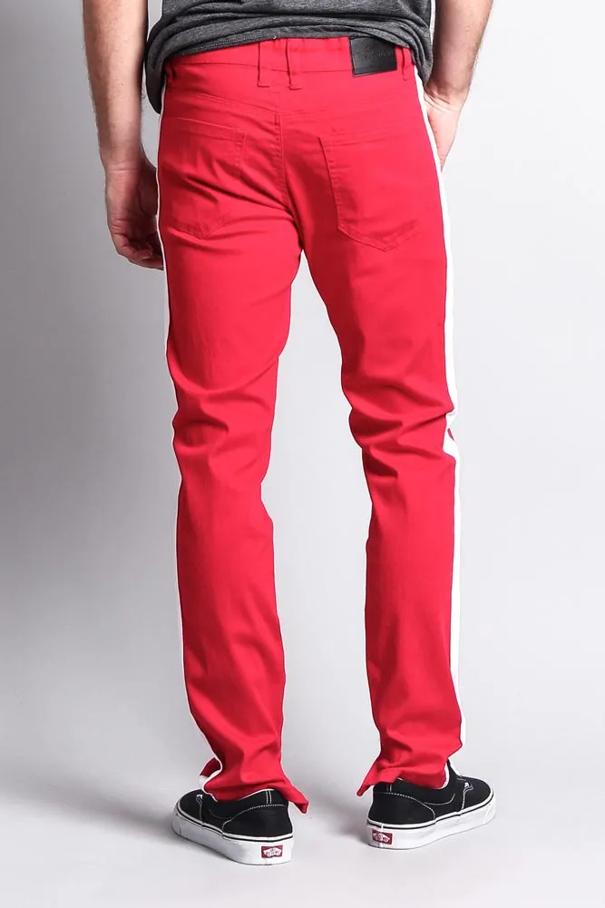 Men's Solid Side Striped Pants with Zipper