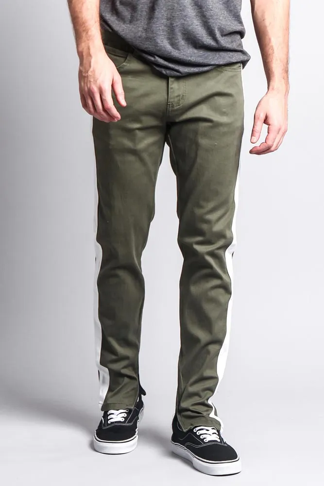 Men's Solid Side Striped Pants with Zipper