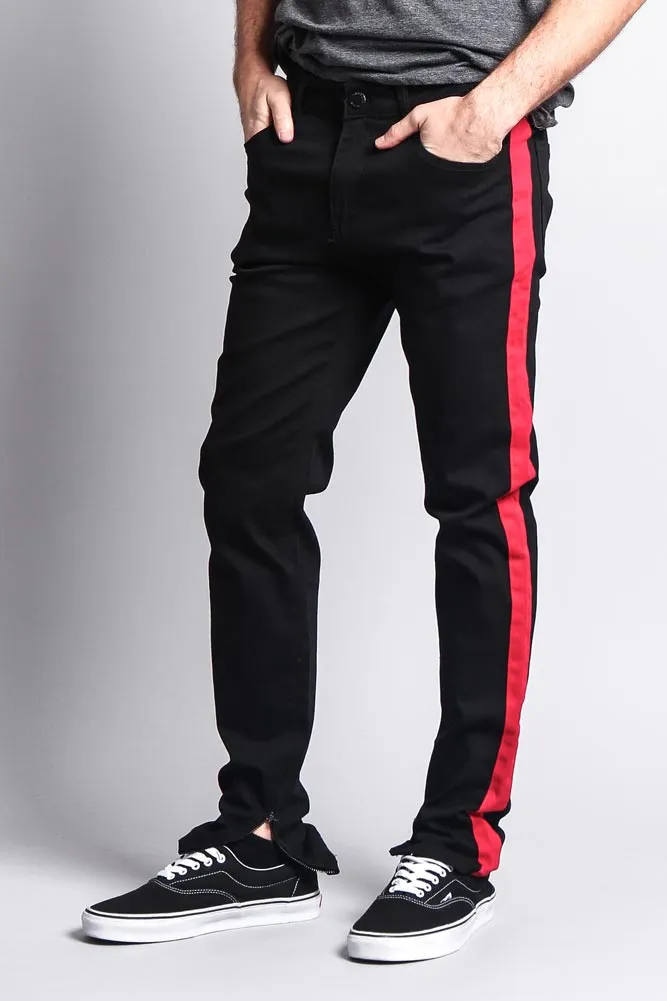 Men's Solid Side Striped Pants with Zipper