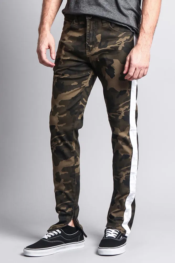Men's Solid Side Striped Pants with Zipper