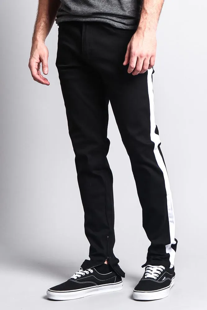 Men's Solid Side Striped Pants with Zipper