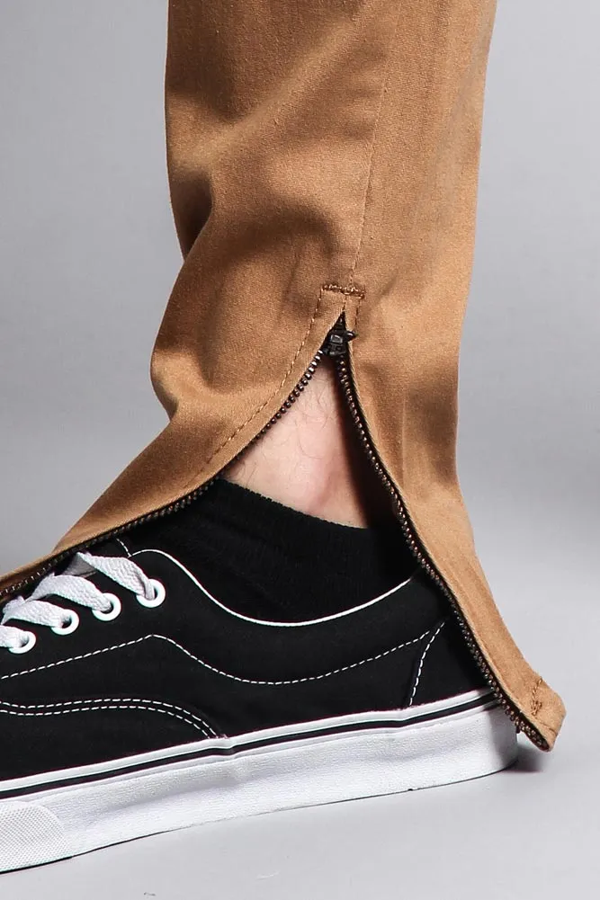 Men's Solid Side Striped Pants with Zipper