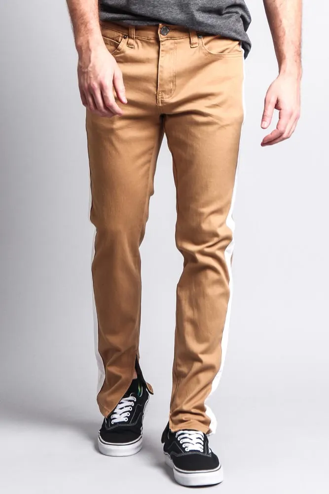 Men's Solid Side Striped Pants with Zipper