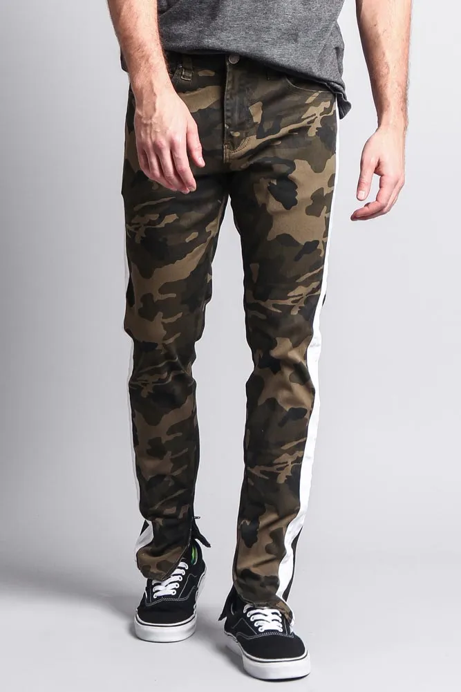 Men's Solid Side Striped Pants with Zipper