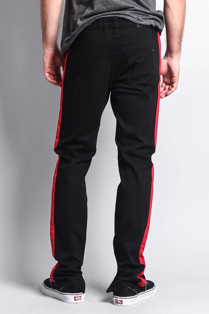 Men's Solid Side Striped Pants with Zipper
