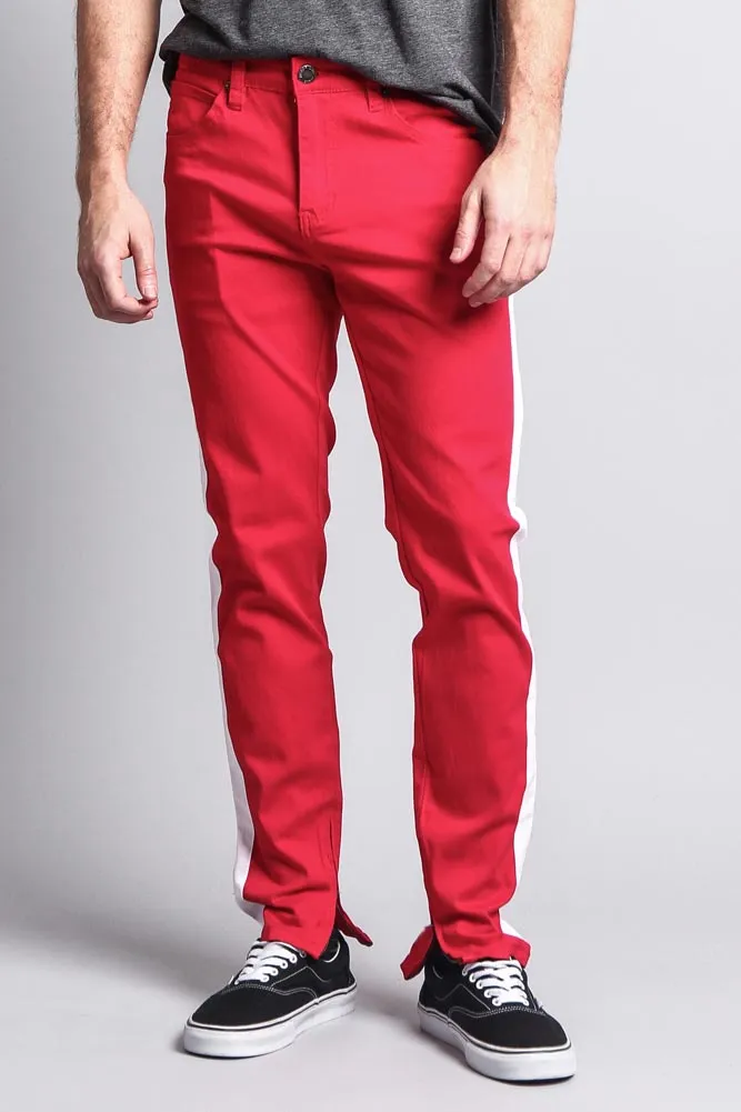 Men's Solid Side Striped Pants with Zipper