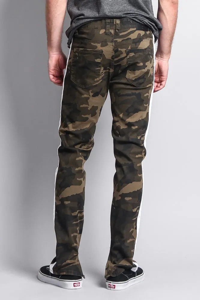 Men's Solid Side Striped Pants with Zipper