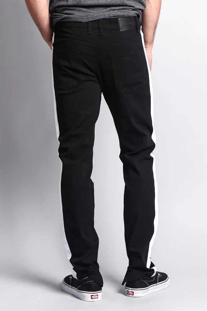 Men's Solid Side Striped Pants with Zipper