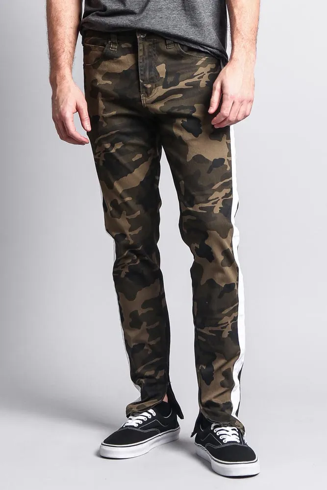 Men's Solid Side Striped Pants with Zipper