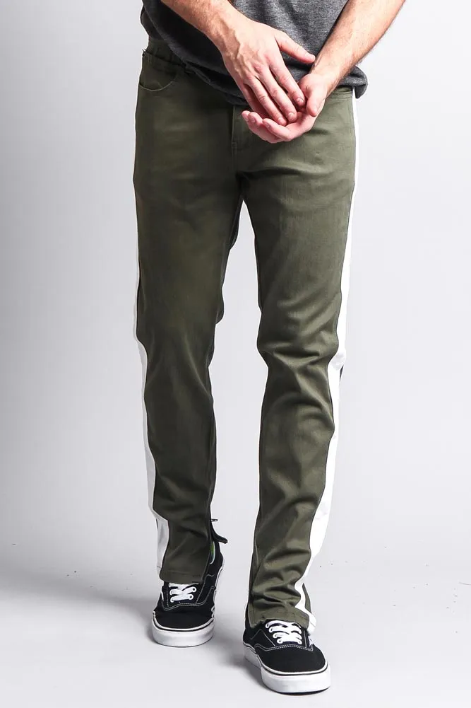 Men's Solid Side Striped Pants with Zipper