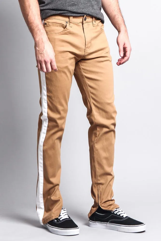 Men's Solid Side Striped Pants with Zipper