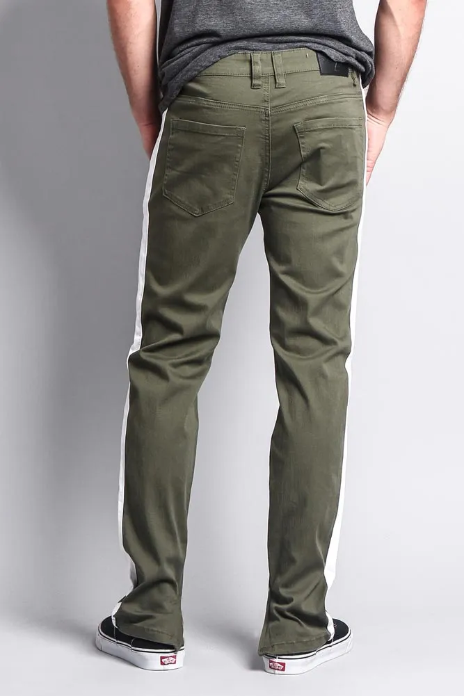 Men's Solid Side Striped Pants with Zipper
