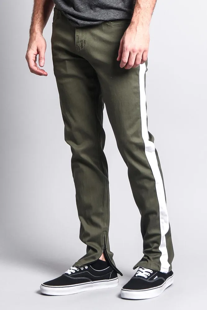 Men's Solid Side Striped Pants with Zipper