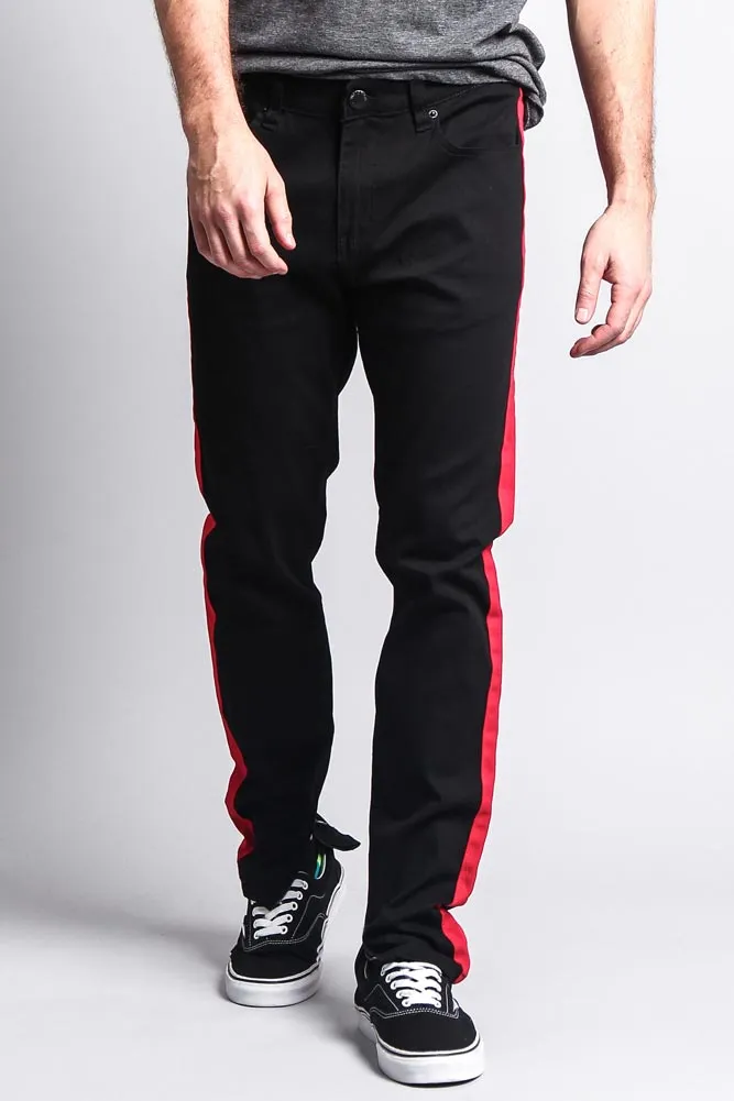 Men's Solid Side Striped Pants with Zipper