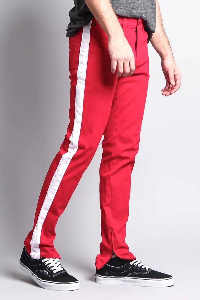Men's Solid Side Striped Pants with Zipper