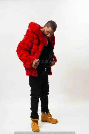 Men's Stealth Black Fox Bomber With Hood [Red]