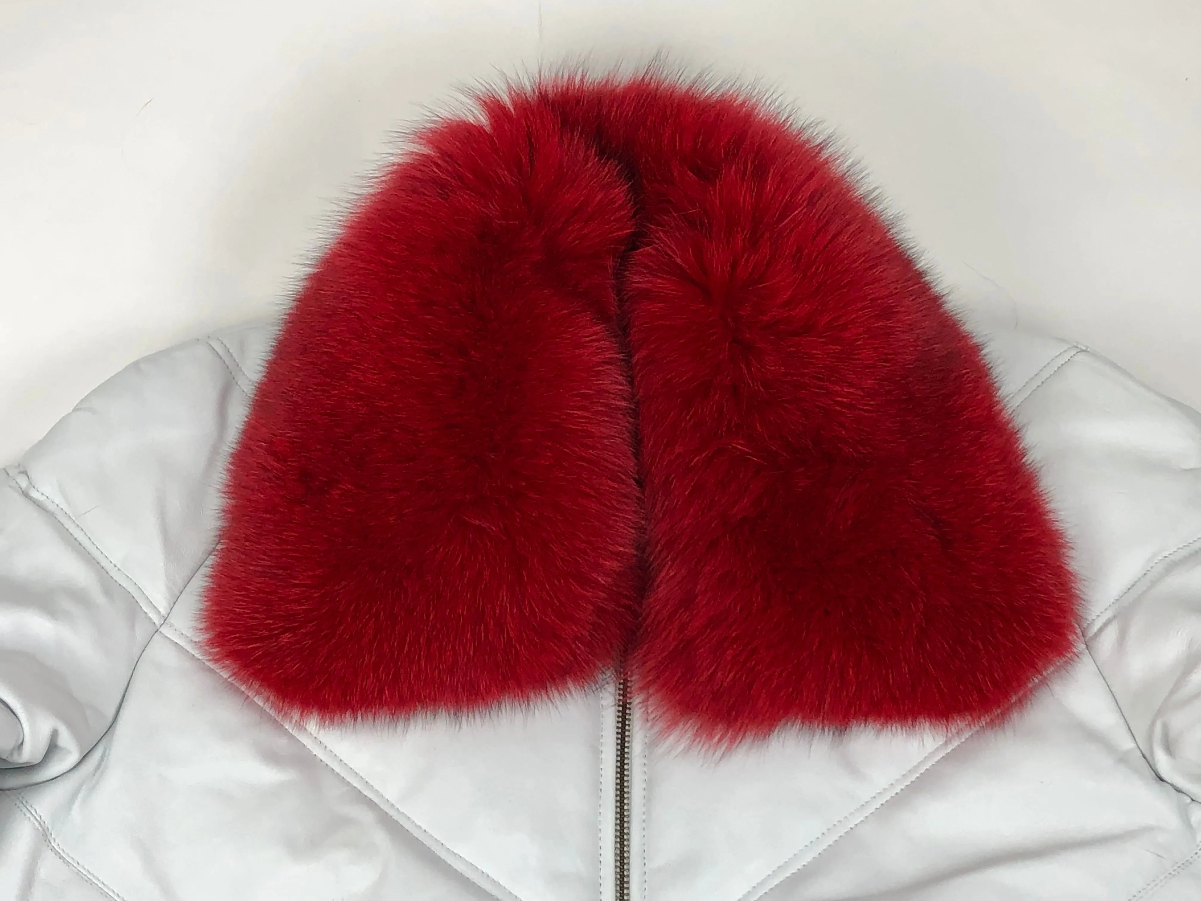 Men's V-Bomber White Premium Red Fox Collar