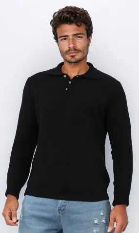 o201231 - Regular Fit Basic Pullover With Long sleeves - Black