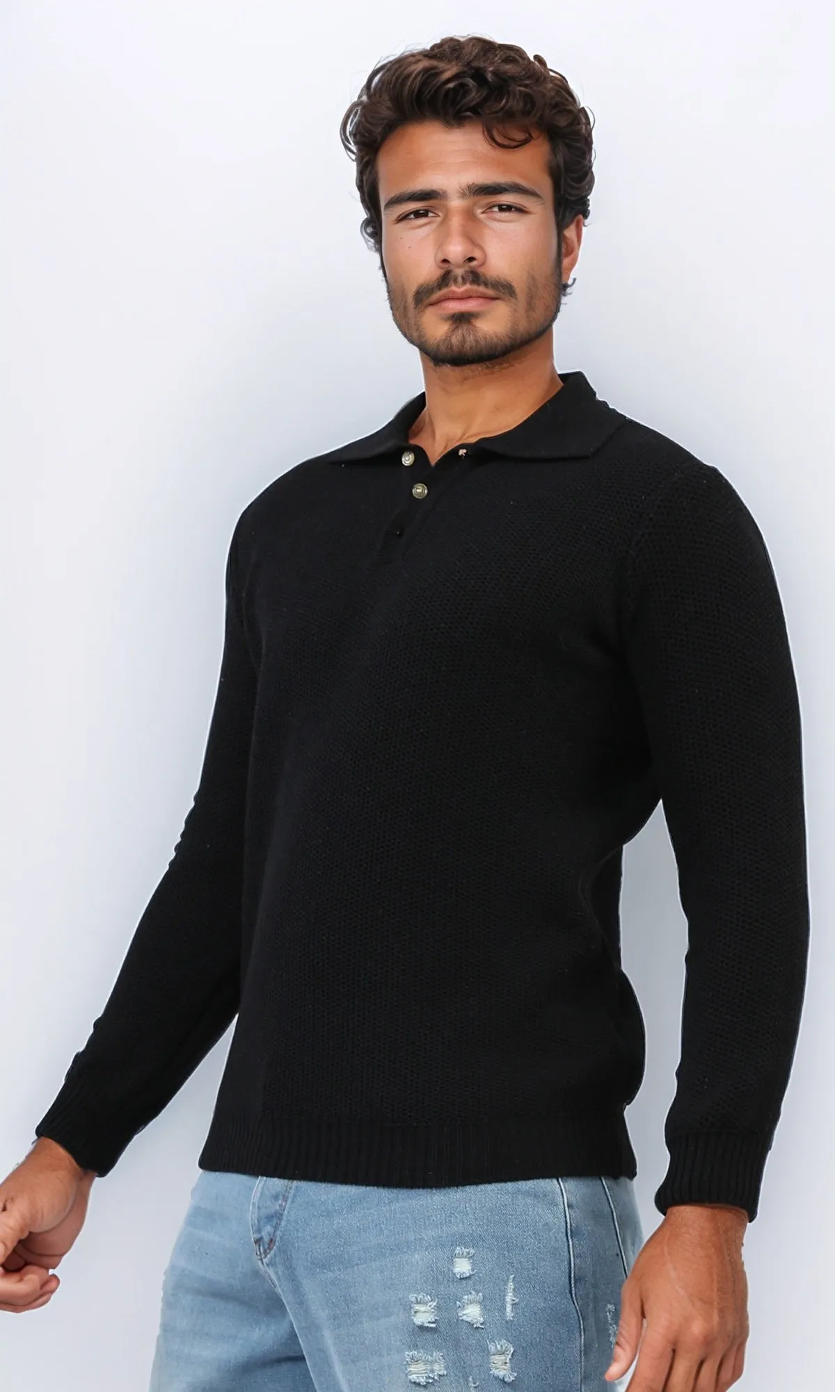 o201231 - Regular Fit Basic Pullover With Long sleeves - Black