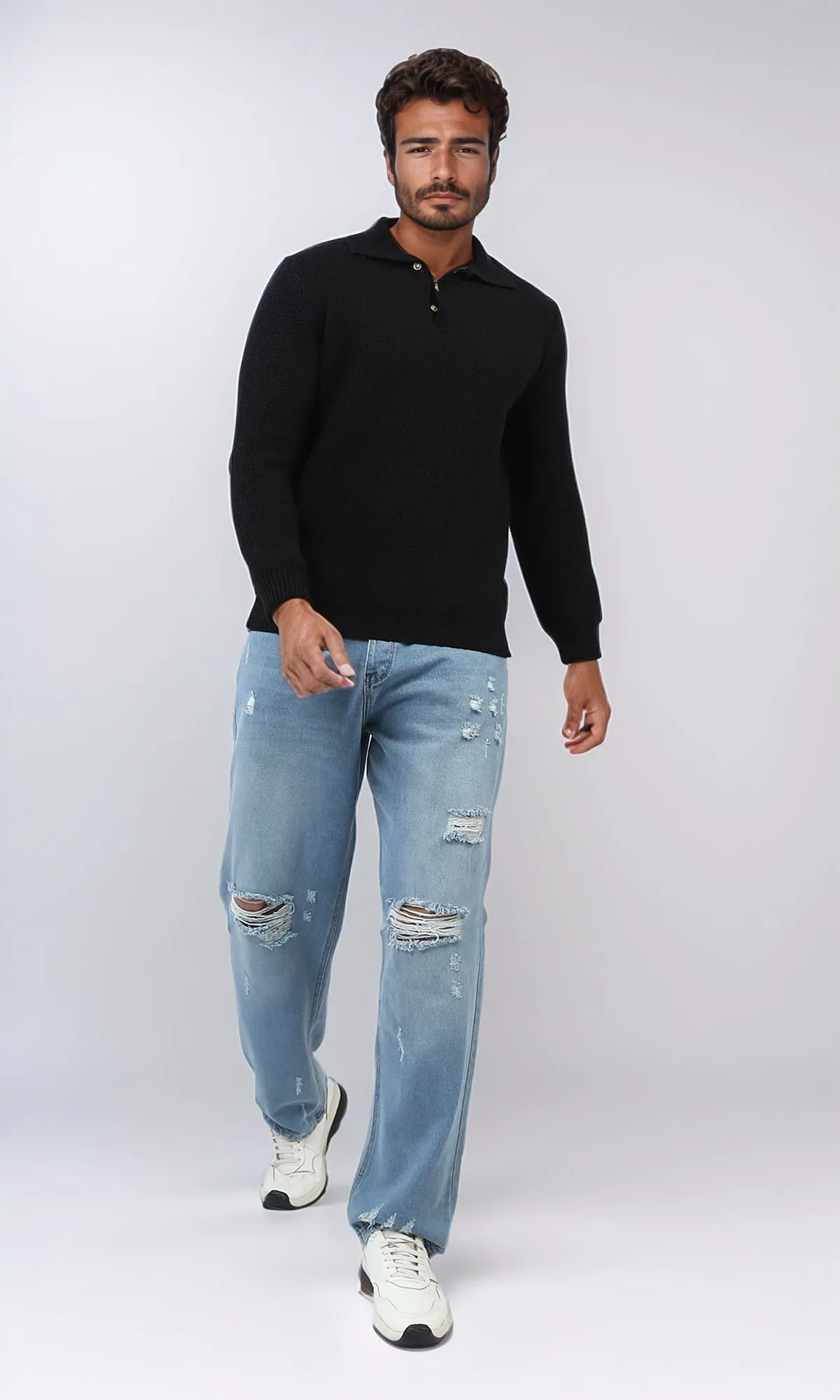 o201231 - Regular Fit Basic Pullover With Long sleeves - Black