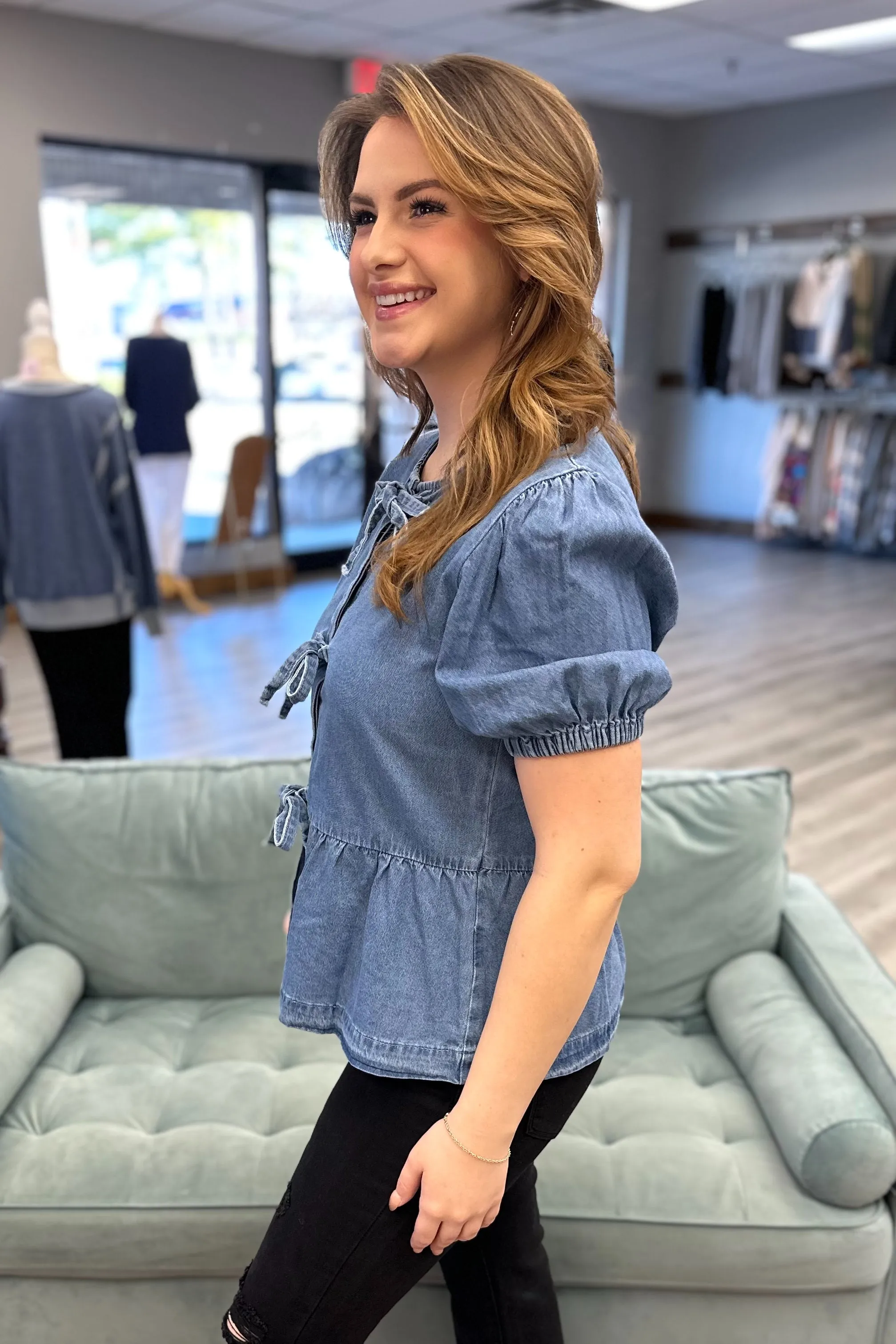 PEYTON Front Tied Denim Top