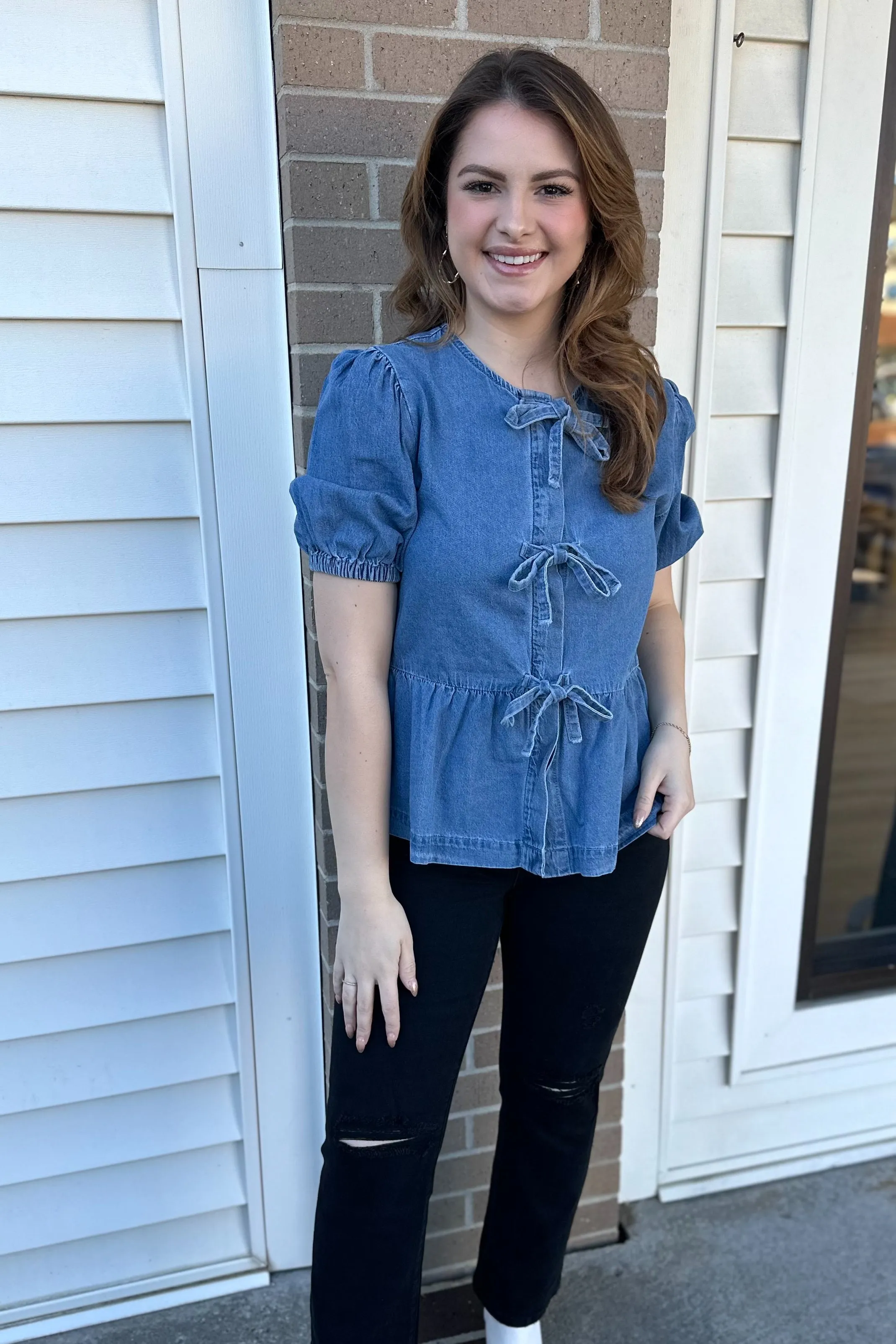 PEYTON Front Tied Denim Top
