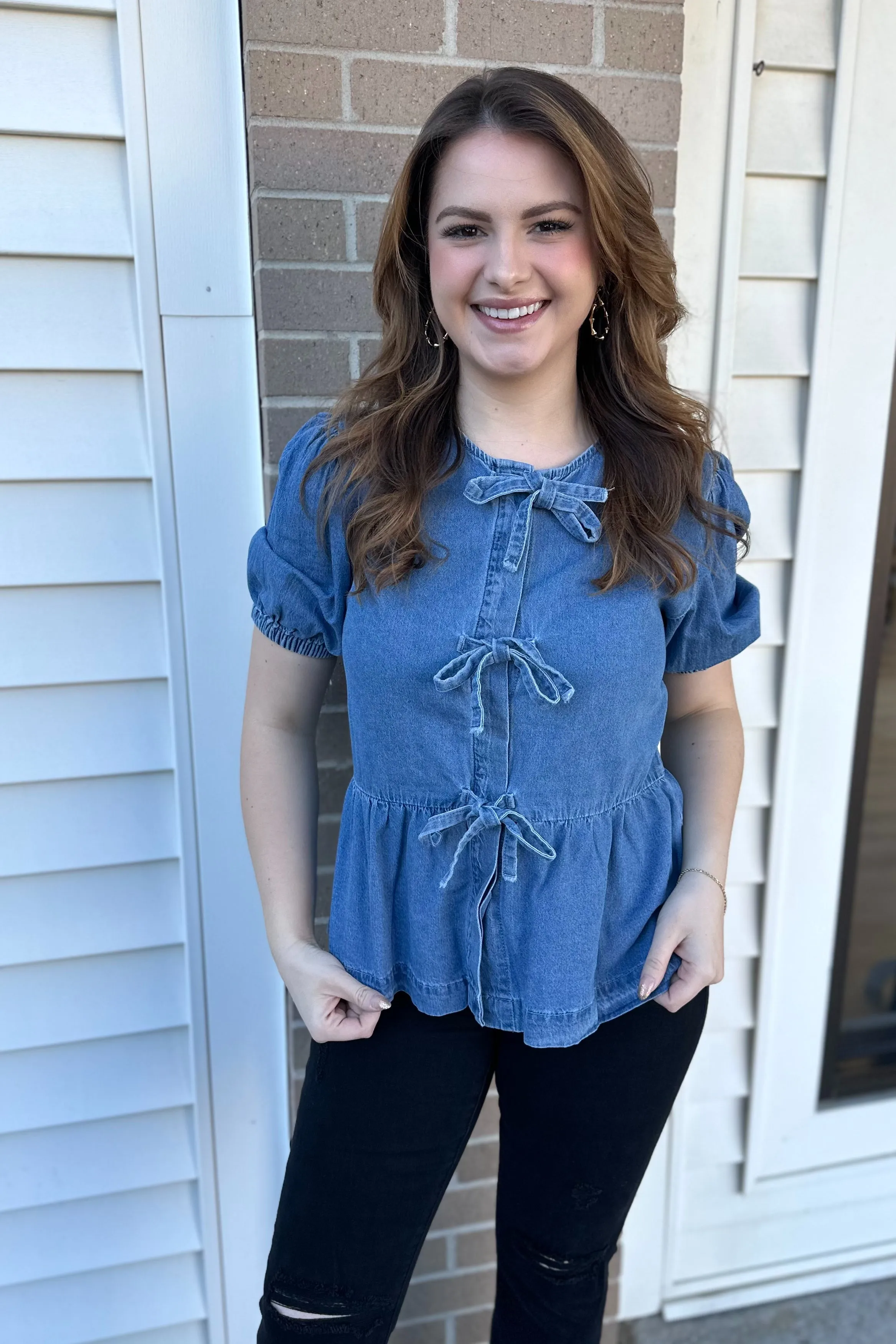 PEYTON Front Tied Denim Top