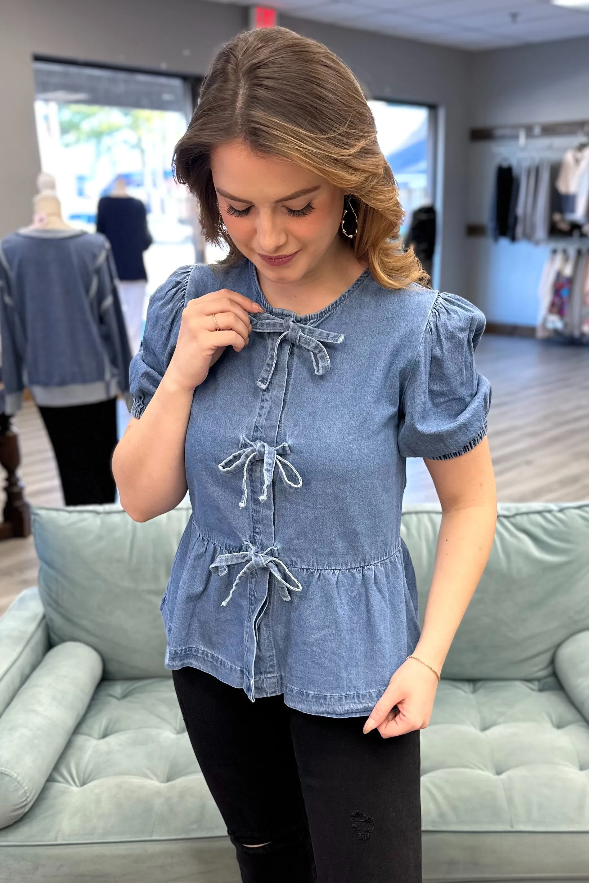 PEYTON Front Tied Denim Top