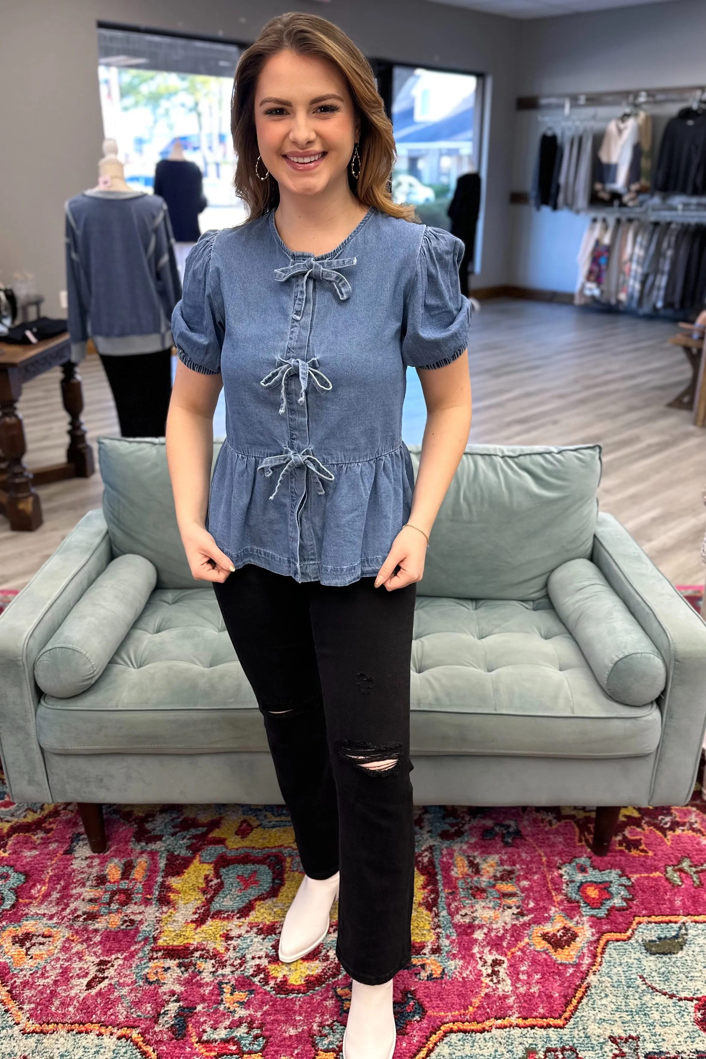 PEYTON Front Tied Denim Top