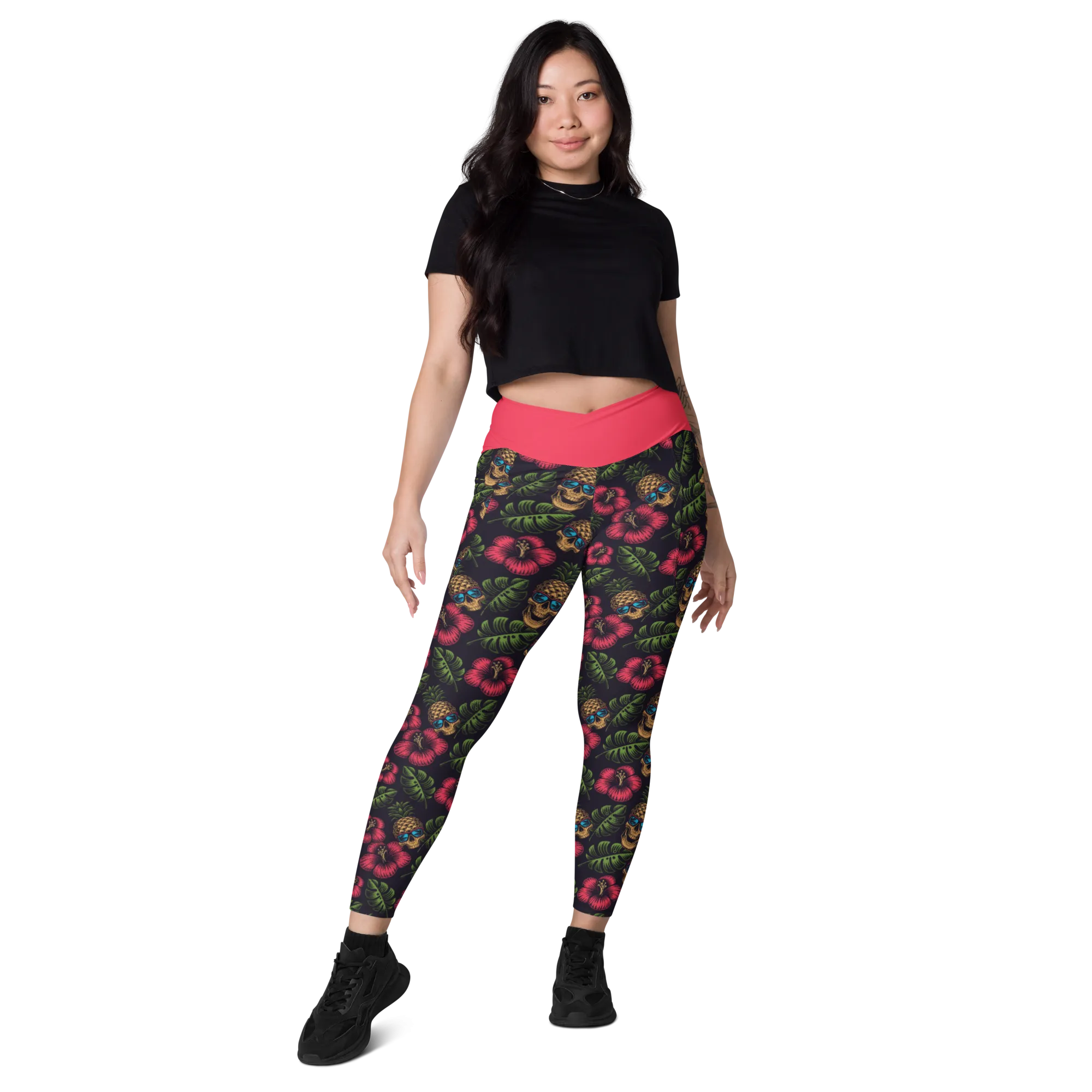 Pineapple Skulls Crossover leggings with pockets