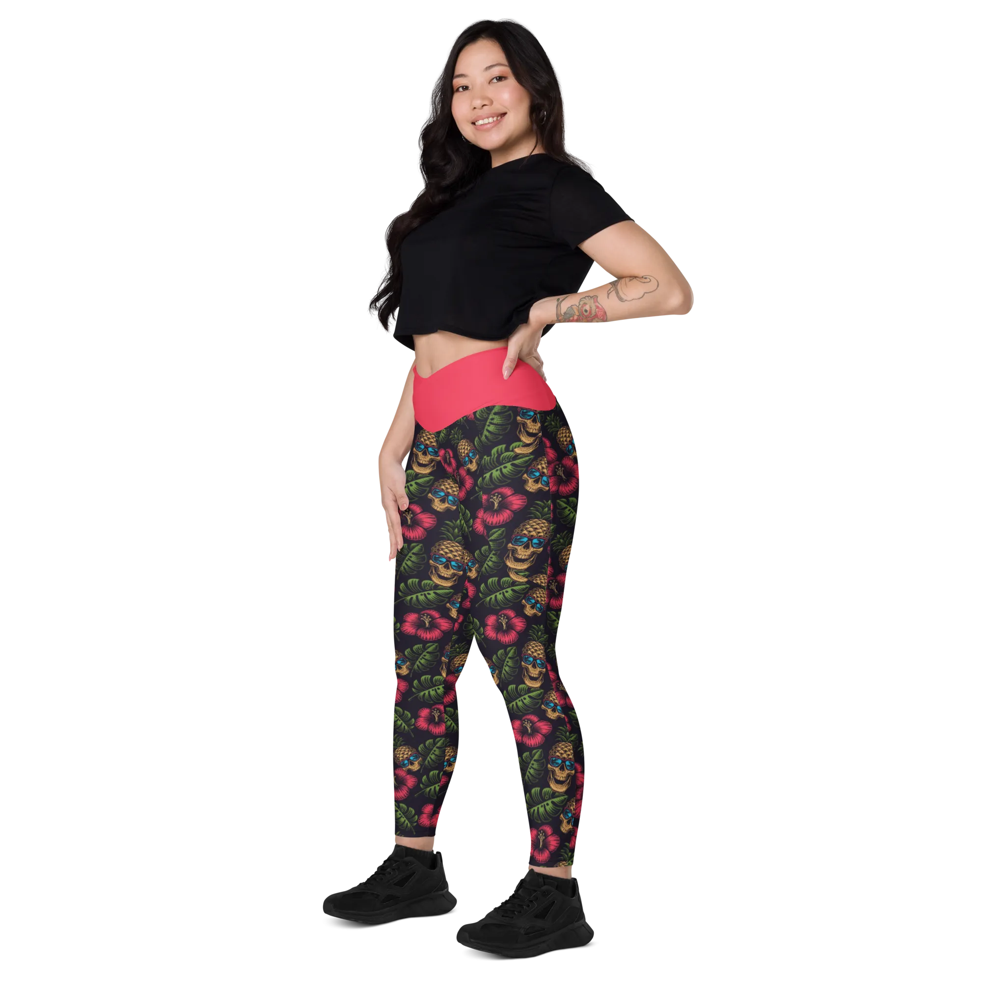 Pineapple Skulls Crossover leggings with pockets