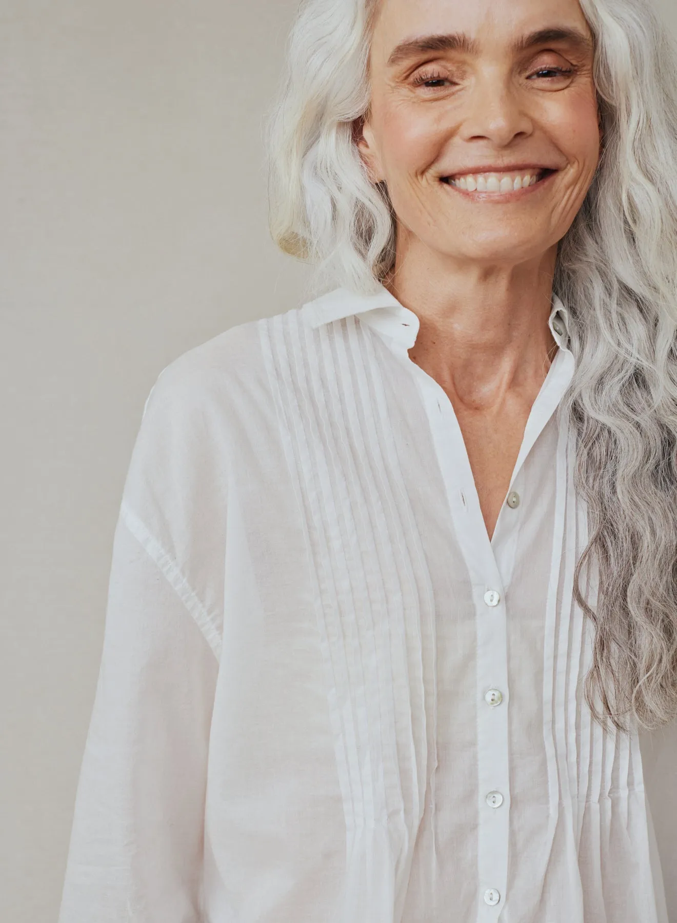 Pintuck Flowy Shirt - White