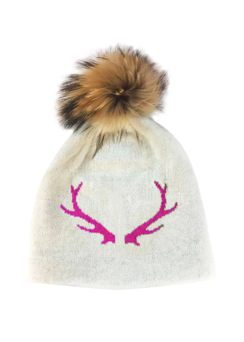 Pom Pom Hat - Pink Antler on Black