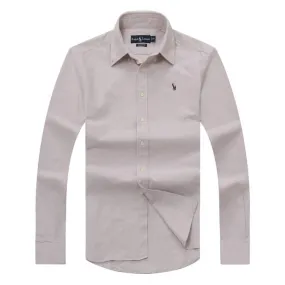 PRL Logo embroidered Brown Button Down Long Sleeve Shirt