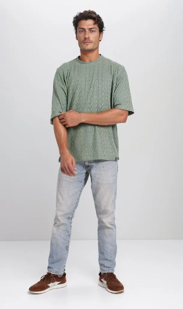 R206743 - Textured Jacquard Oversized T-Shirt  Sage Green