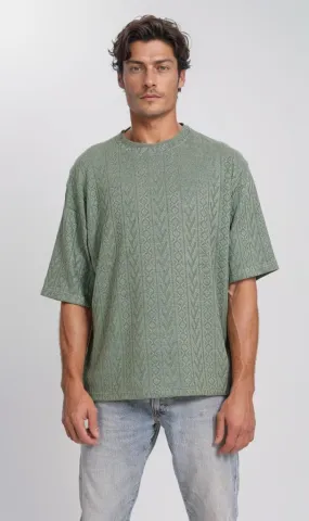 R206743 - Textured Jacquard Oversized T-Shirt  Sage Green