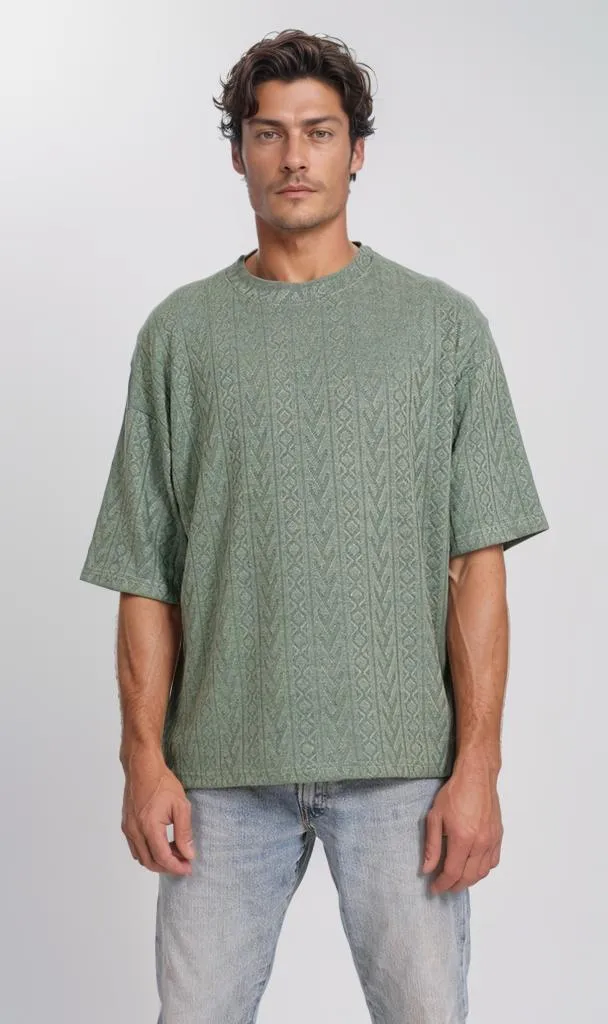 R206743 - Textured Jacquard Oversized T-Shirt  Sage Green